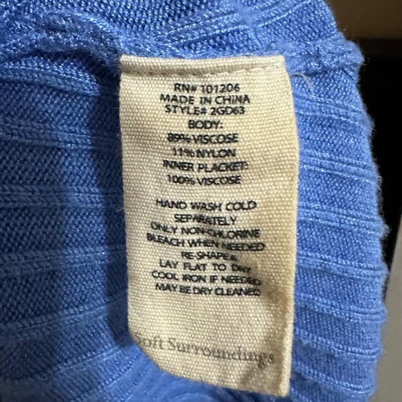 Soft Surroundings Blue Ribbed V Neck Quarter Zip Long Sleeve Sweater Top M - Picture 4 of 7